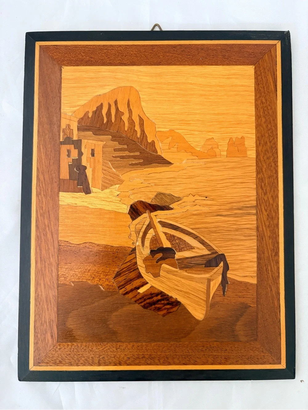 Wood Inlay Coastal Boat Wall Art - Natural Wood Color